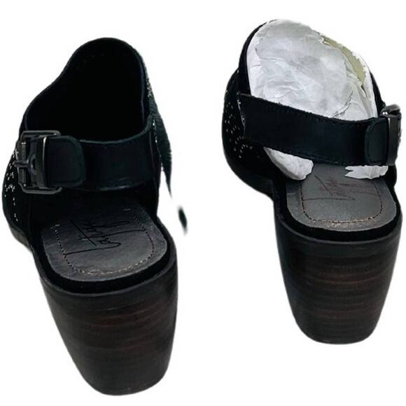 Latigo Muren Black Suede Leather Laser Cutout Slingback Block Heel Size 7.5 New - Picture 6 of 7